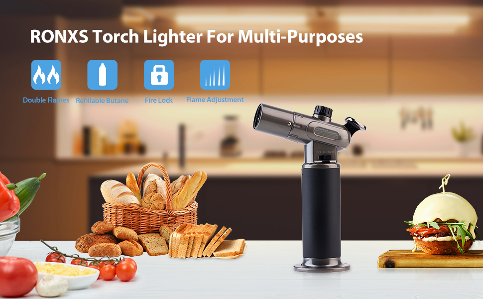 Пальник RONXS Flambierbrenner для приготування Crème Brulée, кухонний, з регульованою полум'ям, чорний