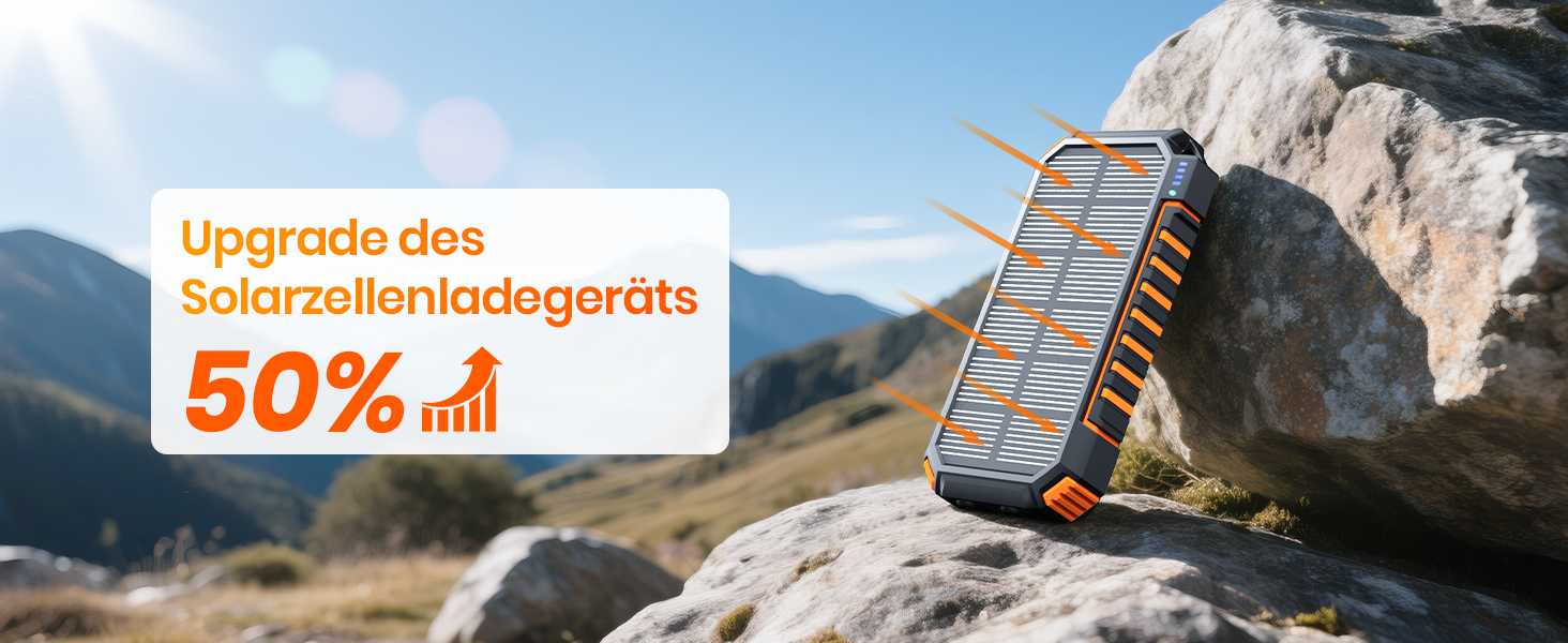 Портативний зарядний пристрій ADDTOP Solar – 26800mAh з сонячною панеллю, USB-C, 3.0A, 4 виходи для смартфонів та планшетів, ліхтар для кемпінгу та відпочинку на природі (Orange)