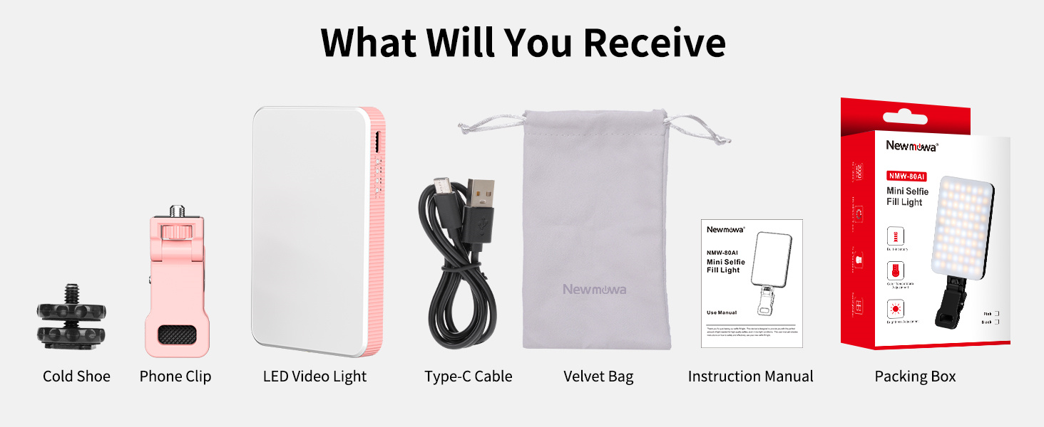 LED-відеолампа Newmowa NMW-80AI для селфі, TikTok, макіяжу та відеоконференцій (рожева)