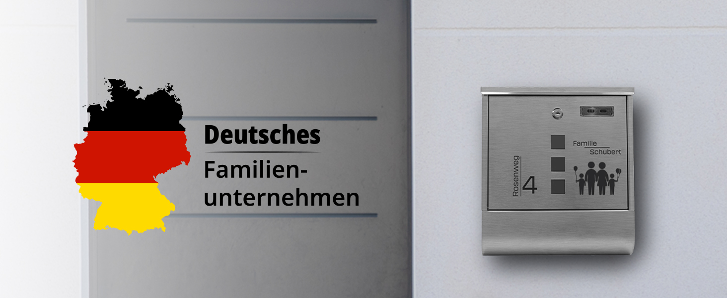 Поштовий ящик Grafner з нержавіючої сталі, персоналізований з газетницею та 2 ключами. Гравіювання імені, вулиці та номера будинку. Комплект для монтажу (Сім'я 4)