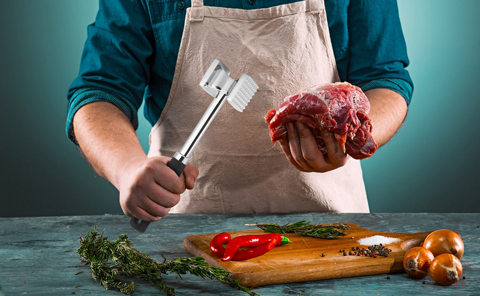 Fleischhammer Bixury 27 см з нержавіючої сталі, двосторонній молоток для м'яса, для приготування шніцелів, котлет, стейків