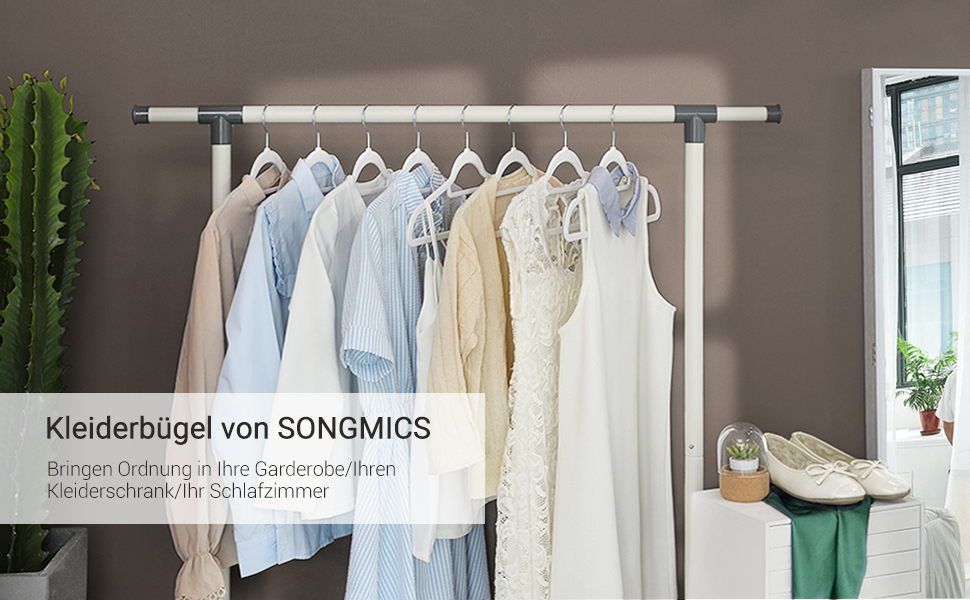 Плечики для одягу SONGMICS, велюрові, 50 шт., для пальто, штанів, краваток, обертовий гачок, 43,5 см, срібно-білий