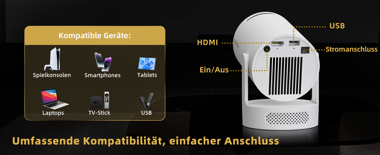 Beautiebeam Beamer: Міні проектор 4K з підтримкою 1080P, Android 11, Bluetooth 5.0, Wi-Fi 6, Автоматична корекція трапеції, для дому та на відкритому повітрі