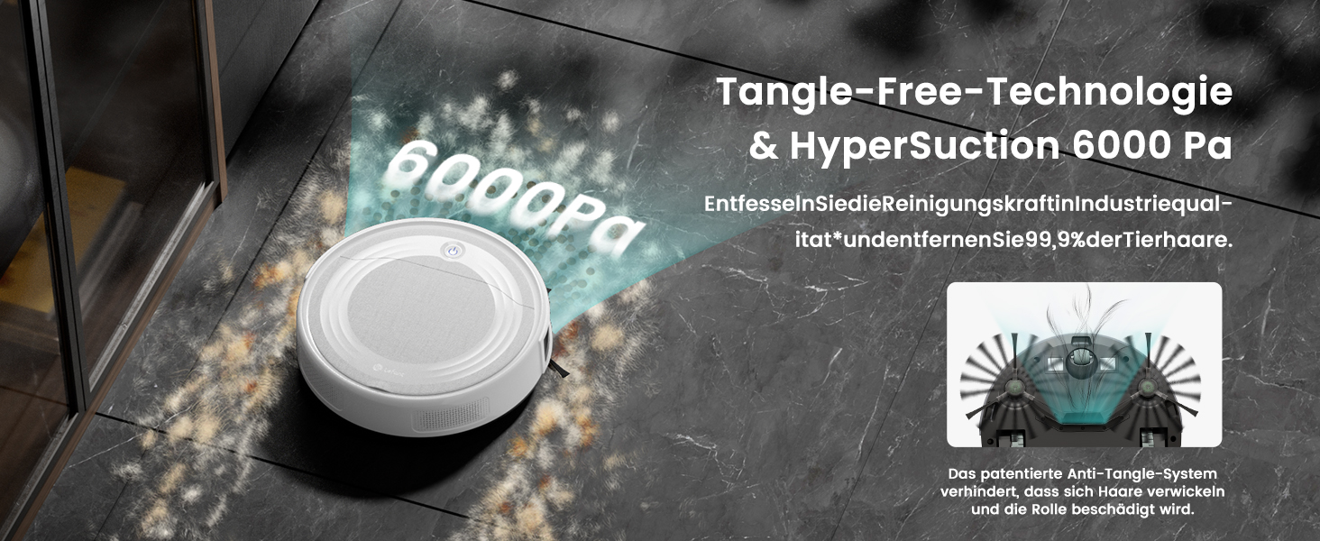 Робот-пилосос LEFANT M2 з функцією миття, 6000Pa, LiDAR-навігація, зони заборони, керування через APP/Alexa, для шерсті тварин, килимів та твердих підлог (M310 Ultra-W)