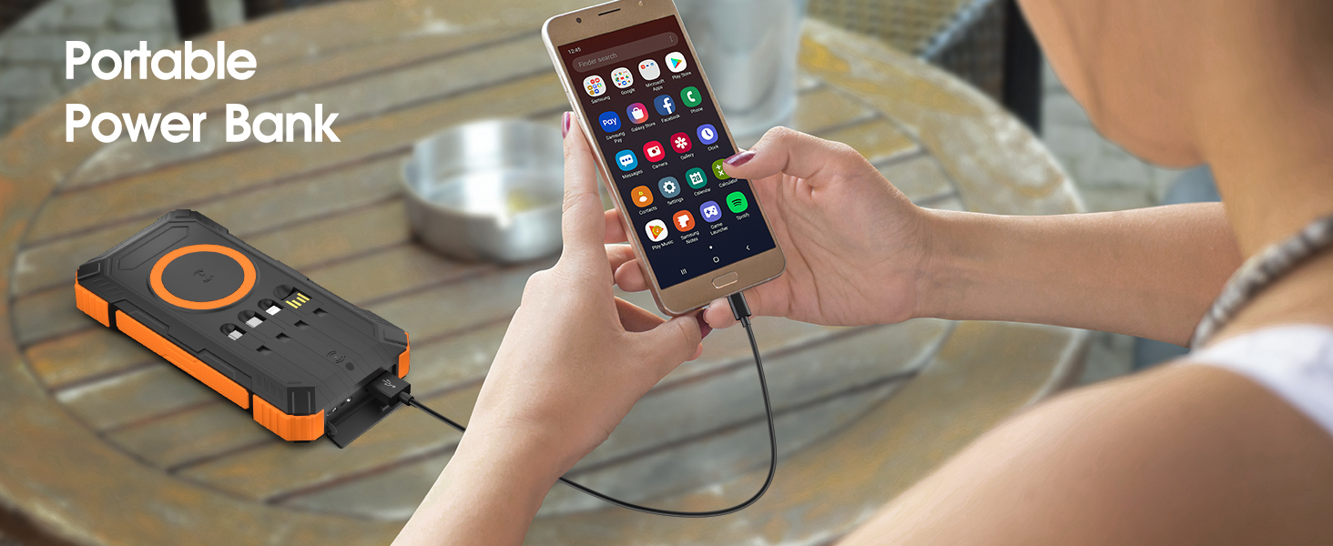 Портативний зарядний пристрій Solar Powerbank 56800 mAh з бездротовою зарядкою, 30W PD, 6 виходів, ліхтарик, велика ємність для кемпінгу та подорожей (Помаранчевий)