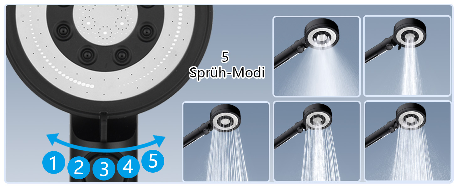 Фільтр для душу Nafall, душова лійка з фільтром, 5 режимів, економна водозбірна лійка для важкої води, видаляє важкі метали, хлор, бактерії, хром, чорний, 4 фільтри