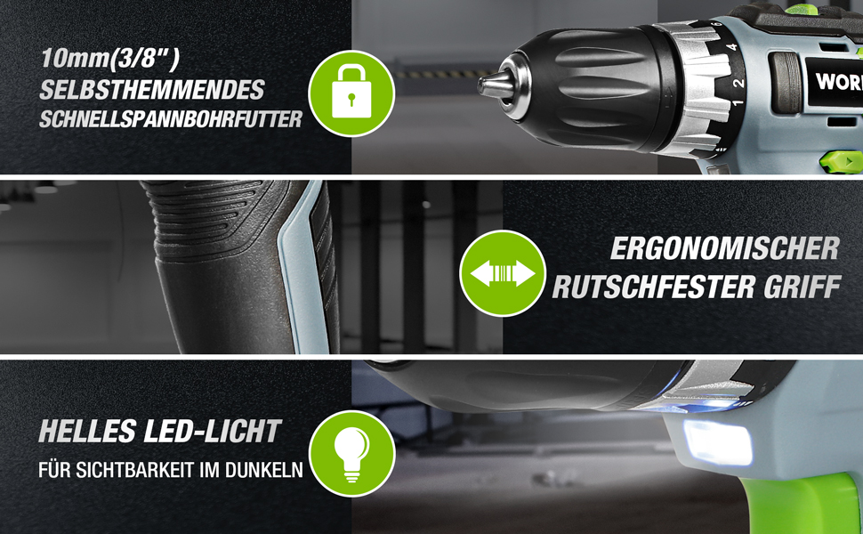 WORKPRO Акумуляторний шуруповерт 18V/20V з 16 насадками, крутним моментом 25NM та регульованою швидкістю, LED-підсвічуванням, 2-ма режимами обертання, акумулятором 2.0Ah Li-Ion та швидким зарядним пристроєм