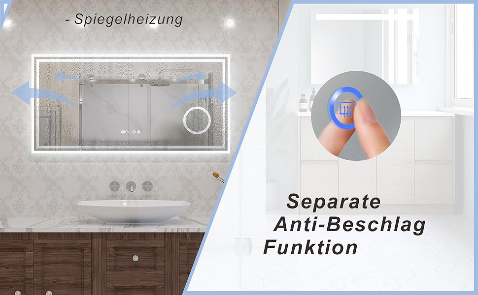 Дзеркало для ванної кімнати AQUABATOS LED 50x70 см з підсвічуванням, сенсорним вимикачем, регулюванням температури світла (6400K), IP44, CE, енергозберігаюче.