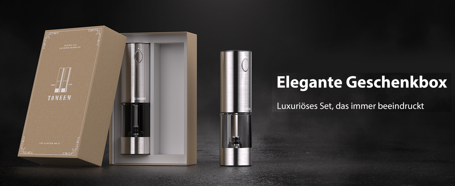 Електричні перечниці та солінки 2 в 1 з нержавіючої сталі, акумуляторні, з LED-підсвічуванням та регульованим керамічним жорном, з щіткою для чищення