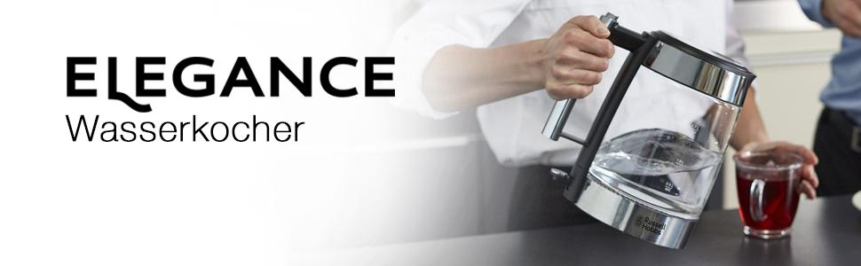 Електричний чайник Russell Hobbs Elegance з нержавіючої сталі та скла, 23380-56, 6 режимів підсмажування, підігрів, розморожування