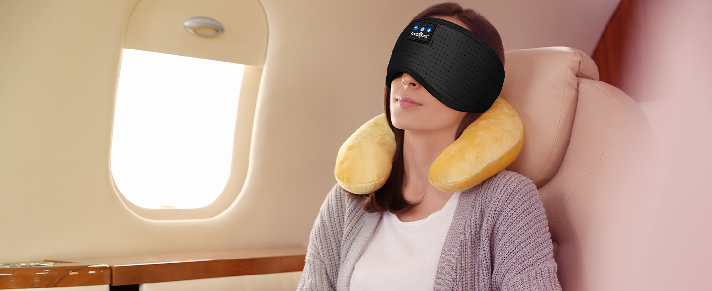 Маска для сну Musicozy з навушниками Bluetooth | 100% затемнення, для подорожей, релаксації | Подарунок для чоловіків та жінок