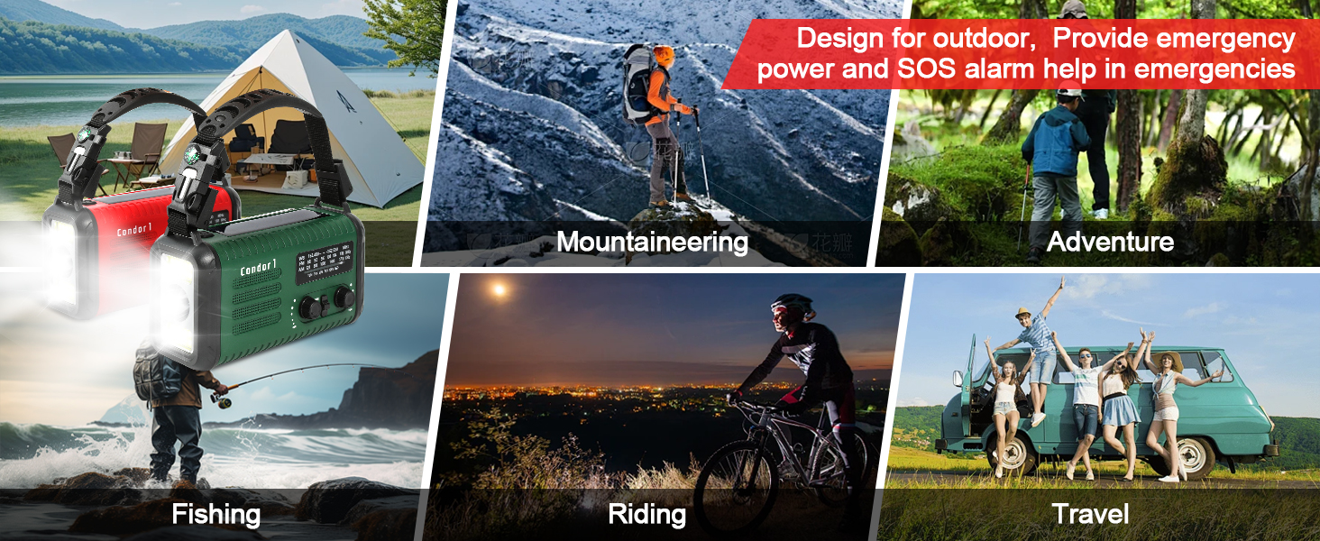 Радіо Kurbelradio на сонячній енергії 20000mAh з AM/FM, SOS-сигналом, LED-ліхтариком та USB-зарядкою, червоне