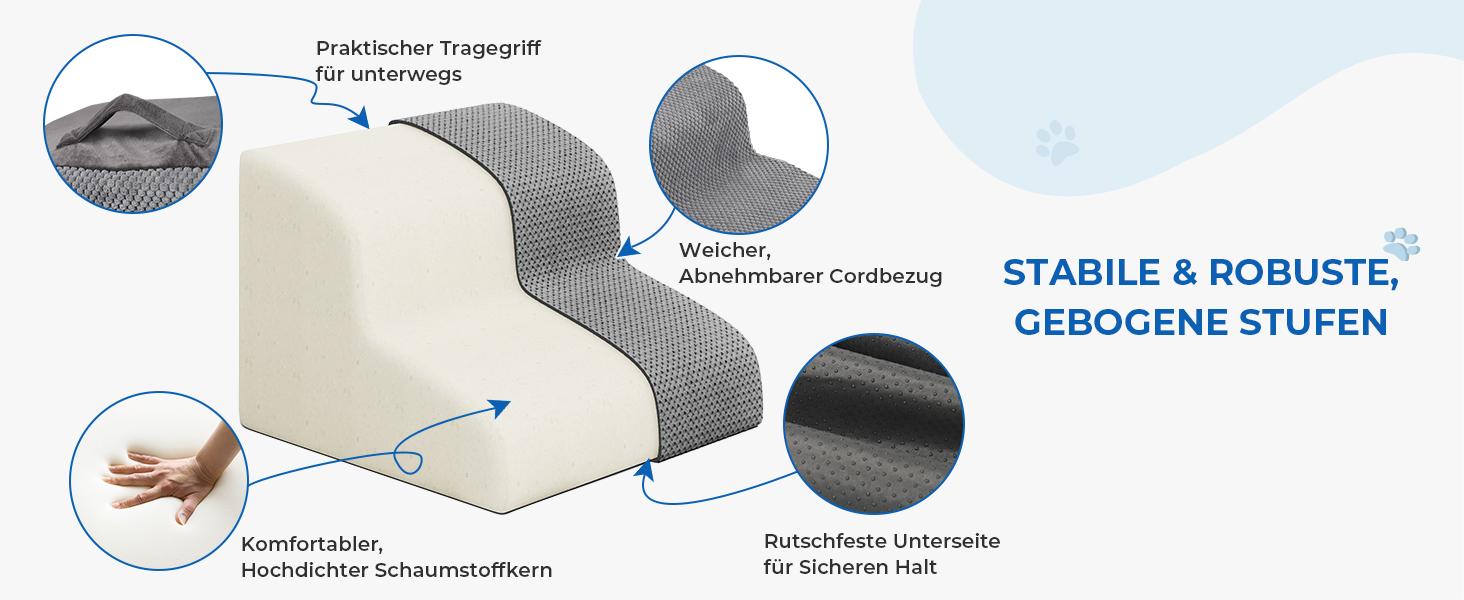 Сходинка для собак, 2 сходинки, 30 см, для маленьких собак та котів, миється, неслизька, сіра