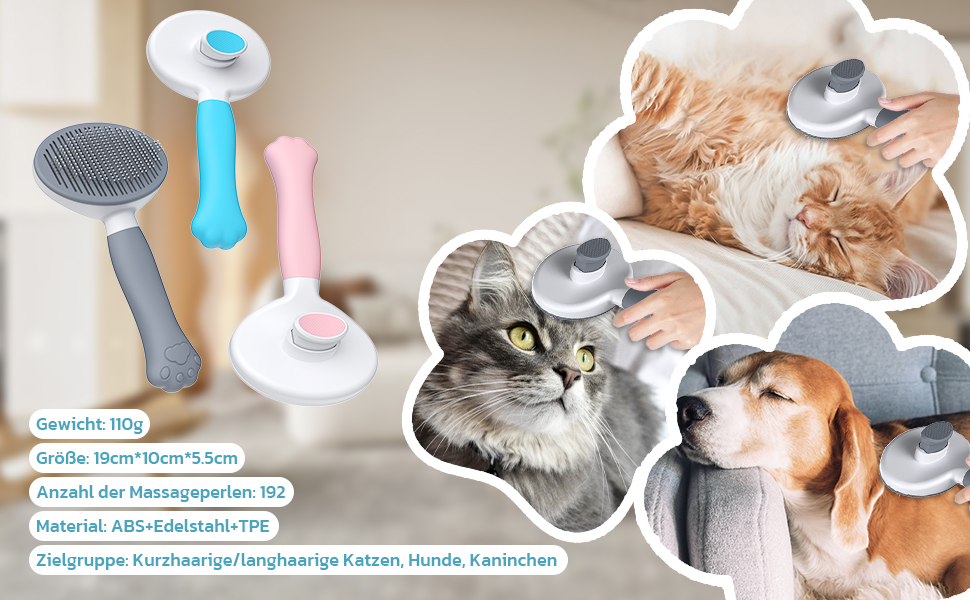 Бурштук для собак та котів Zivacate: самоочищувана, для короткої та довгої шерсті, ергономічна ручка (сірий)