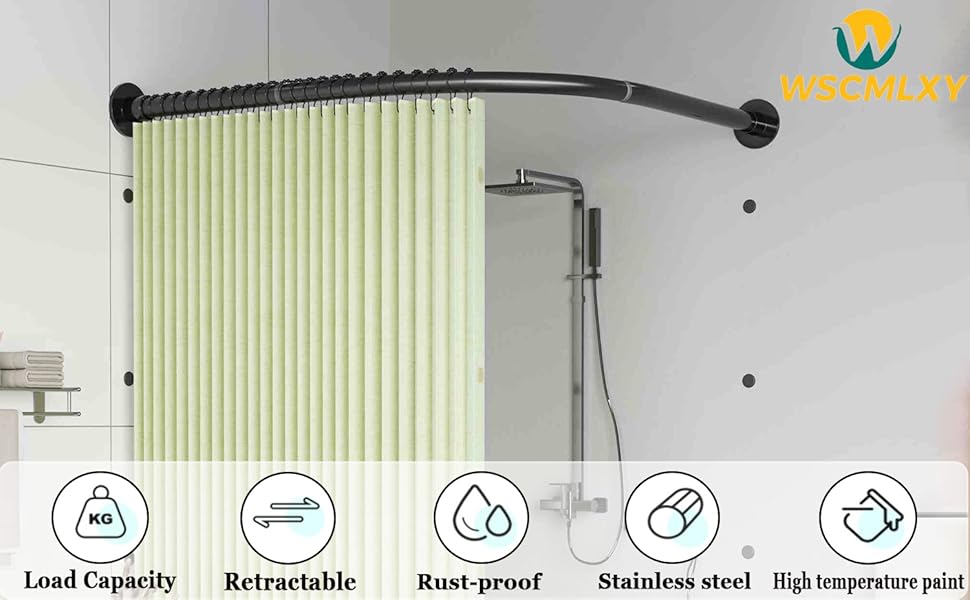 Штанга для душу без свердління, чорна, 70-95x105-165 см, з кільцями для душу (з нержавіючої сталі)