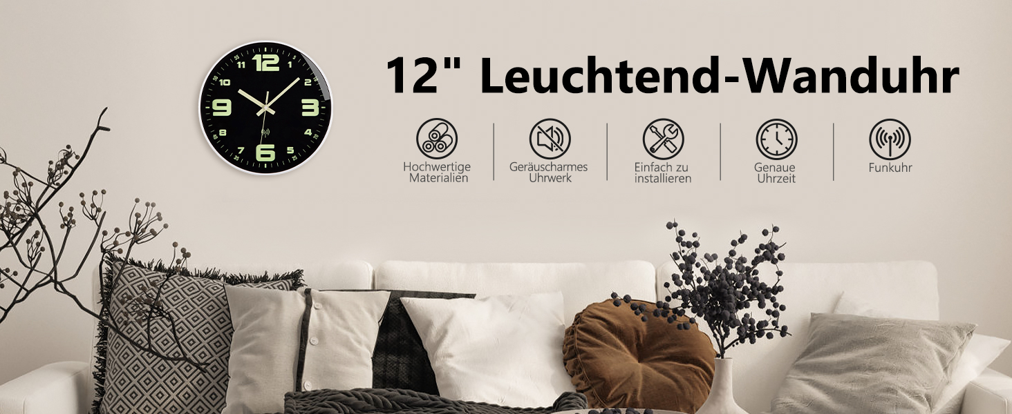 ACCSHINE Radiant Wall Clock Radio Clock Wall Clock No Ticking Sound Silent 30cm Quartz Modern Large Battery Wall Clock Easy to Read for Rooms Home Kitchen Bedroom Office School (Radiant Wall Clock)