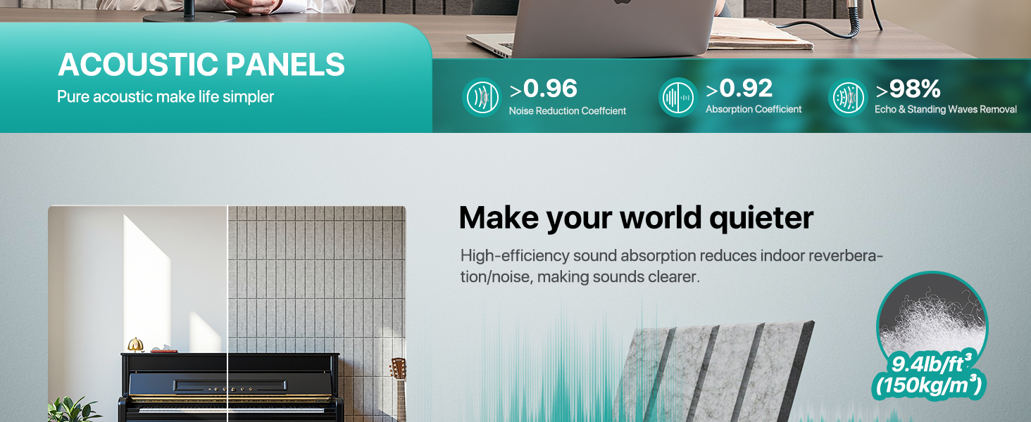 Акустичні панелі Soundsbay для шумоізоляції та звукопоглинання, самоклеючі поліестерні плити 30×30×0.9 см, чорні, 12 шт.