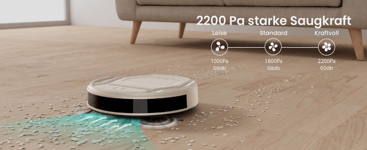 Робот-пилосос LEFANT M210P: потужність 2200 Па, тиха робота 55 дБ, Wi-Fi, Bluetooth, Alexa, керування через додаток, час роботи 120 хвилин, ідеально для шерсті тварин та твердих підлог