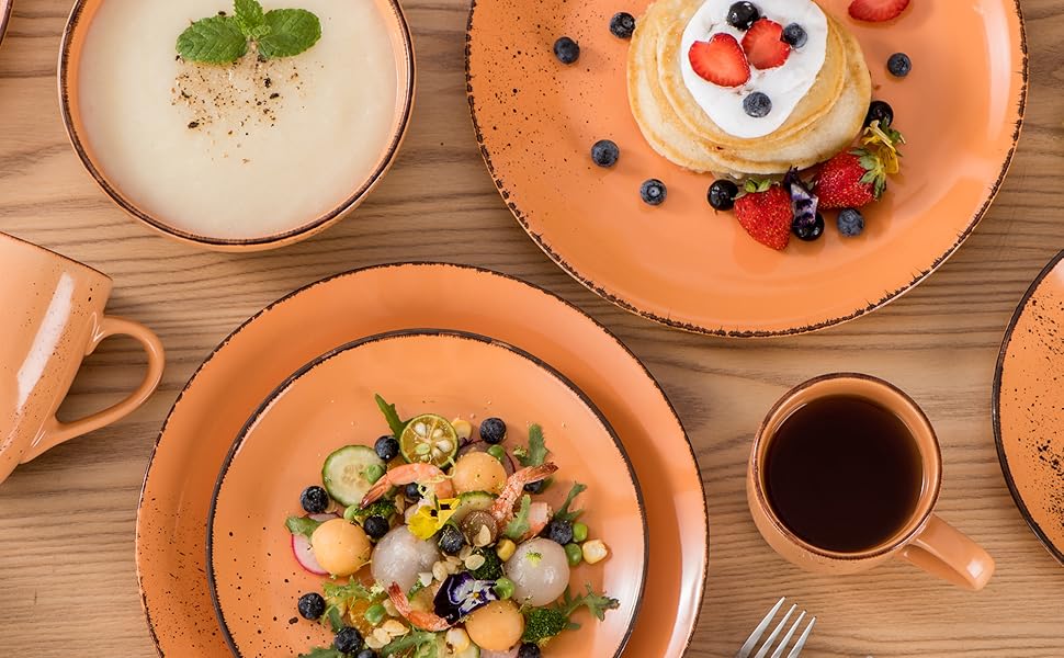 Сервіз Vancasso Serie Navia Teller, 32 елементи, на 8 осіб, сучасний дизайн (Помаранчевий)