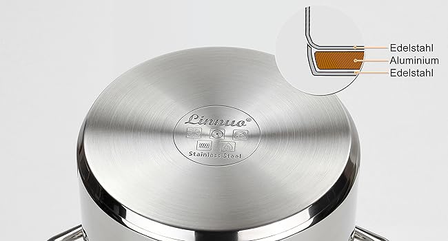 Велика каструля Linnuo 10 л з кришкою зі скла, нержавіюча сталь, індукція, для всіх типів плит, для супу, картоплі, макаронів
