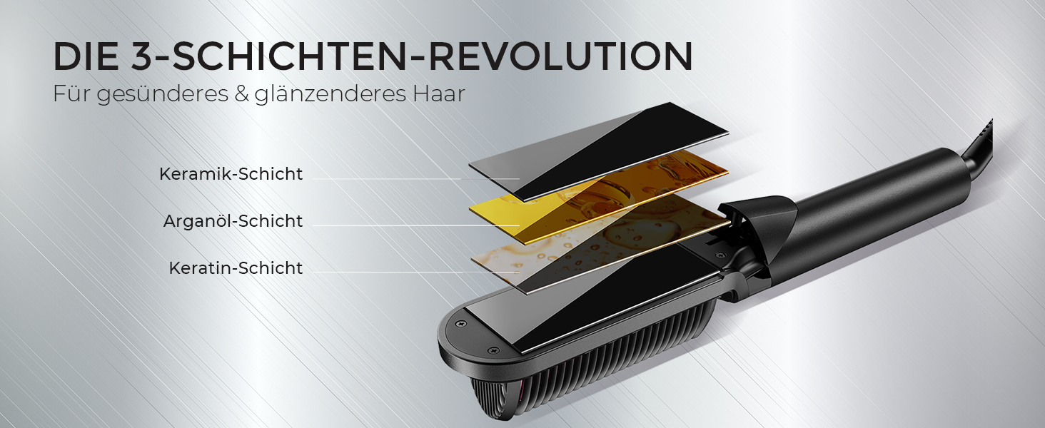 TYMO Випрямляч для волосся - щітка 2-в-1: випрямлення та локони, іонізація, кератин, захист від пошкоджень, для всіх типів волосся