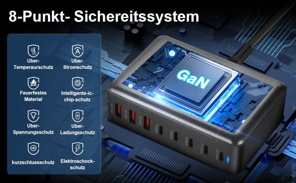 Зарядний пристрій USB C 440W, 8 портів: швидка зарядка USB-C/USB-A, PD PPS 100W для MacBook, iPad, Samsung та інших пристроїв