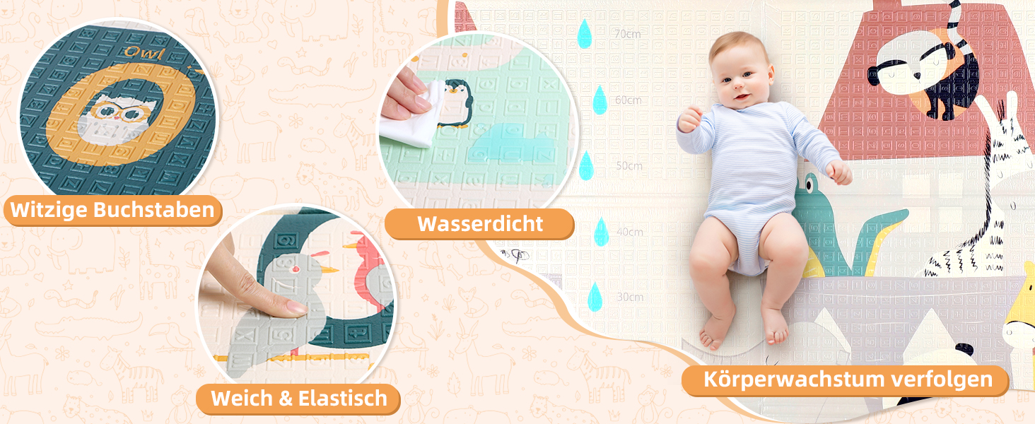 Дитячий килимок для повзання Dripex 150x180x1.5 см, двосторонній, водонепроникний, BPA-free, портативний, для малюків з народження