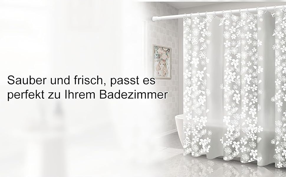 Штора для душу миюча біла, прозора 300x200 см, PEVA, з малюнком квіти-сніжинки, антигрибкова, для ванної кімнати