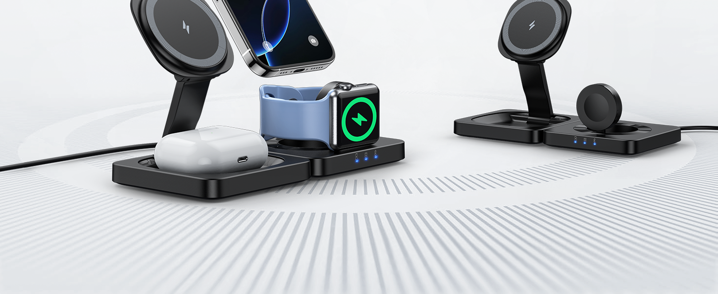 Бездротова зарядна станція 3 в 1 ADADPU MagSafe для iPhone 17/16/15/14/13/12, чорна