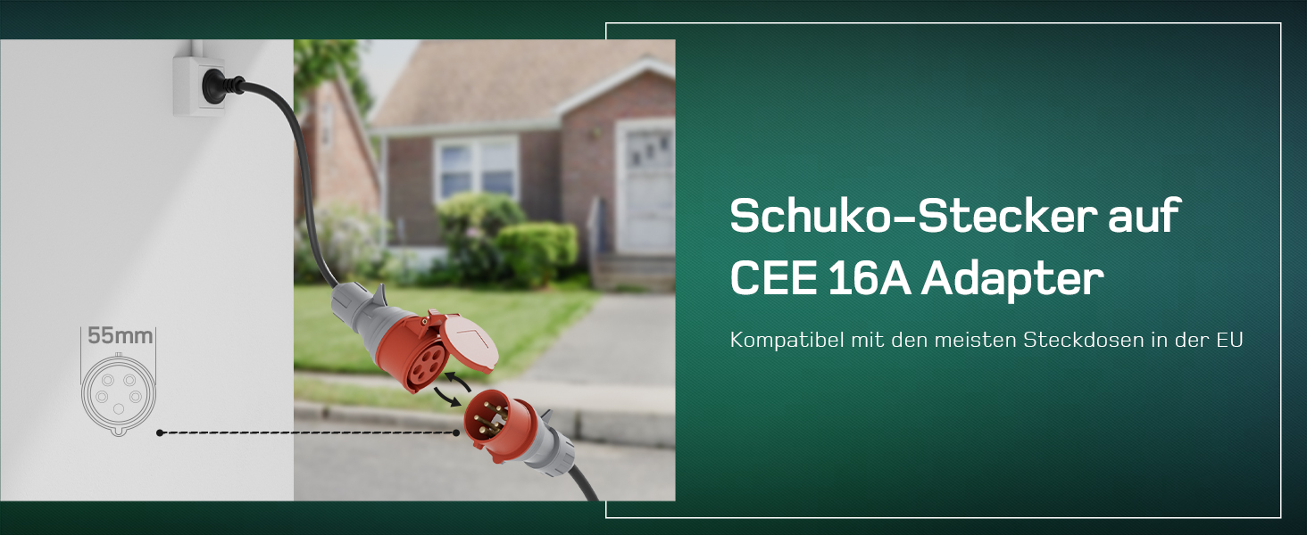 Зарядна станція для електромобілів Dé Mobile 11 кВт (6 м) з регулюванням потужності, кабель CEE 16A на Typ 2, сумісна з Model Y/3, ID.3/4/5, MG4, EX30, e-up, e-tron та BEV/PHEV