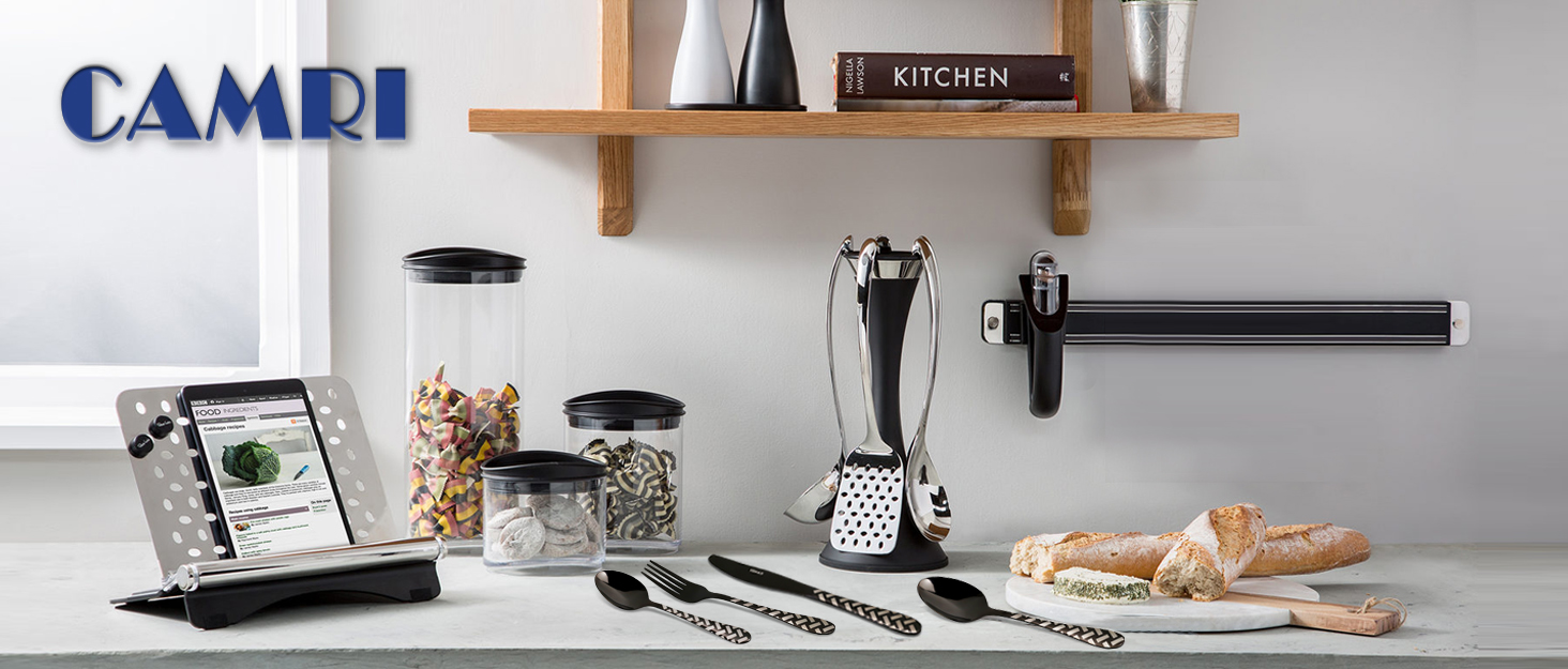 CAMRI Набір столових приборів – 16 предметів з нержавіючої сталі. Набір столових приборів, ножі, виделки, ложки. Комплект на 4 особи, придатний для миття в посудомийній машині. Кріз-чорний візерунок.