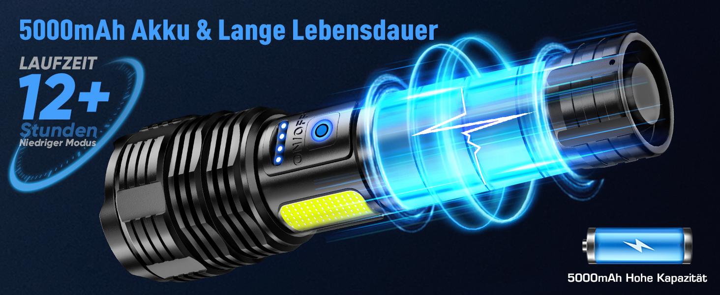 LED ліхтарик Sidark, 500000 люмен, водонепроникний IPX7, 9 режимів, Zoom, бічне світло, для кемпінгу та надзвичайних ситуацій