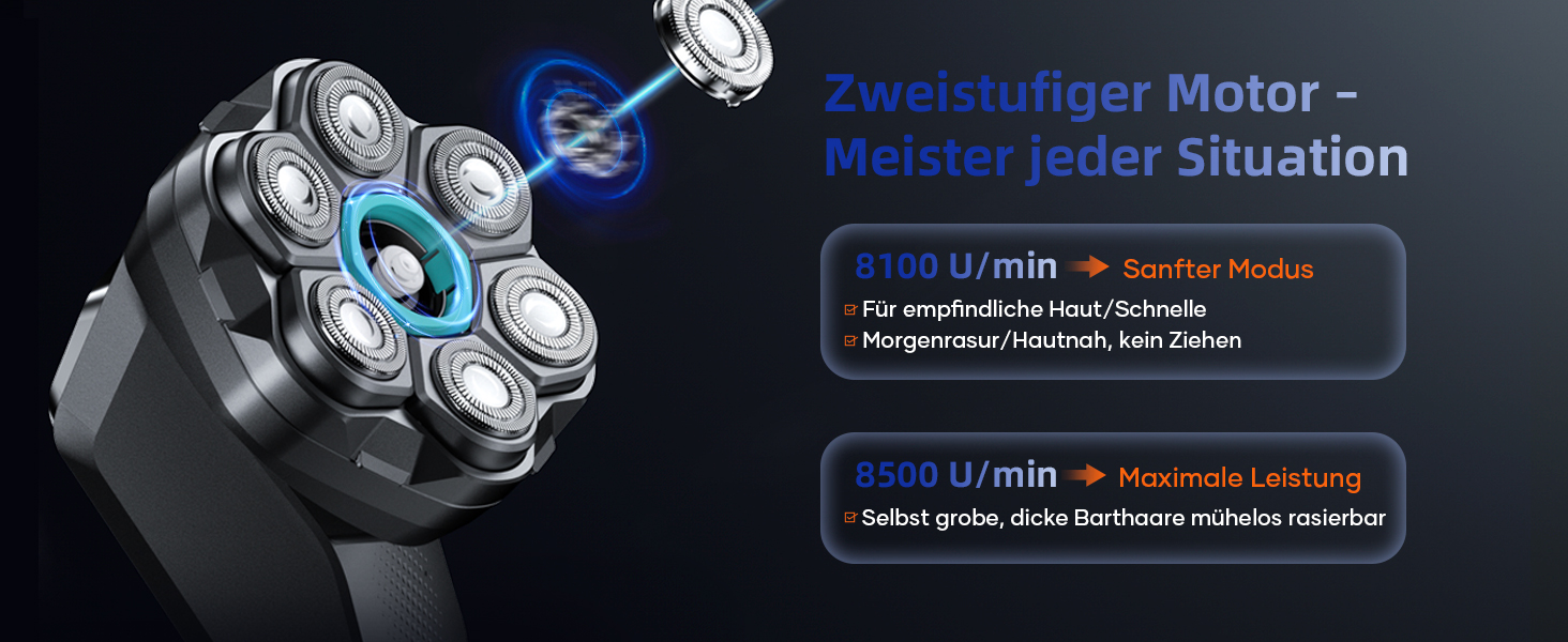 Машинка для гоління голови чоловіча Kensen 7D водонепроникна, з магнітною насадкою, Type-C, 8100/8600 об/хв, сіра