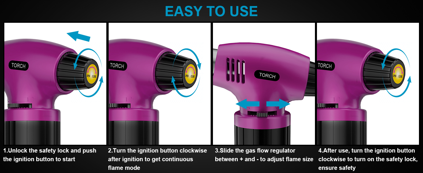 Наповнюваний пальник для крем-брюле, міні-пальник з безпечним затвором та регульованим полум'ям для десертів, BBQ, фіолетово-чорний