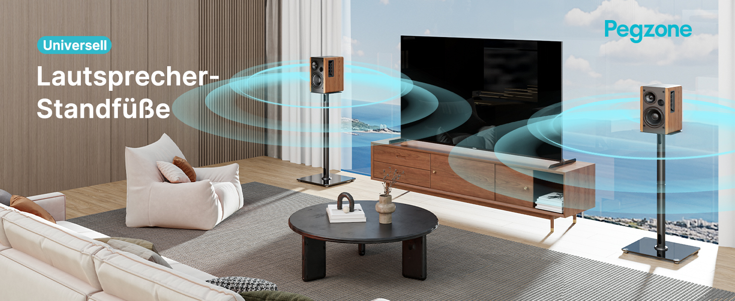 Підставка для акустики саундбару, універсальна, чорна, 76.5 см, 25 кг, з кабелеуправлінням та скляною основою (1 шт.)