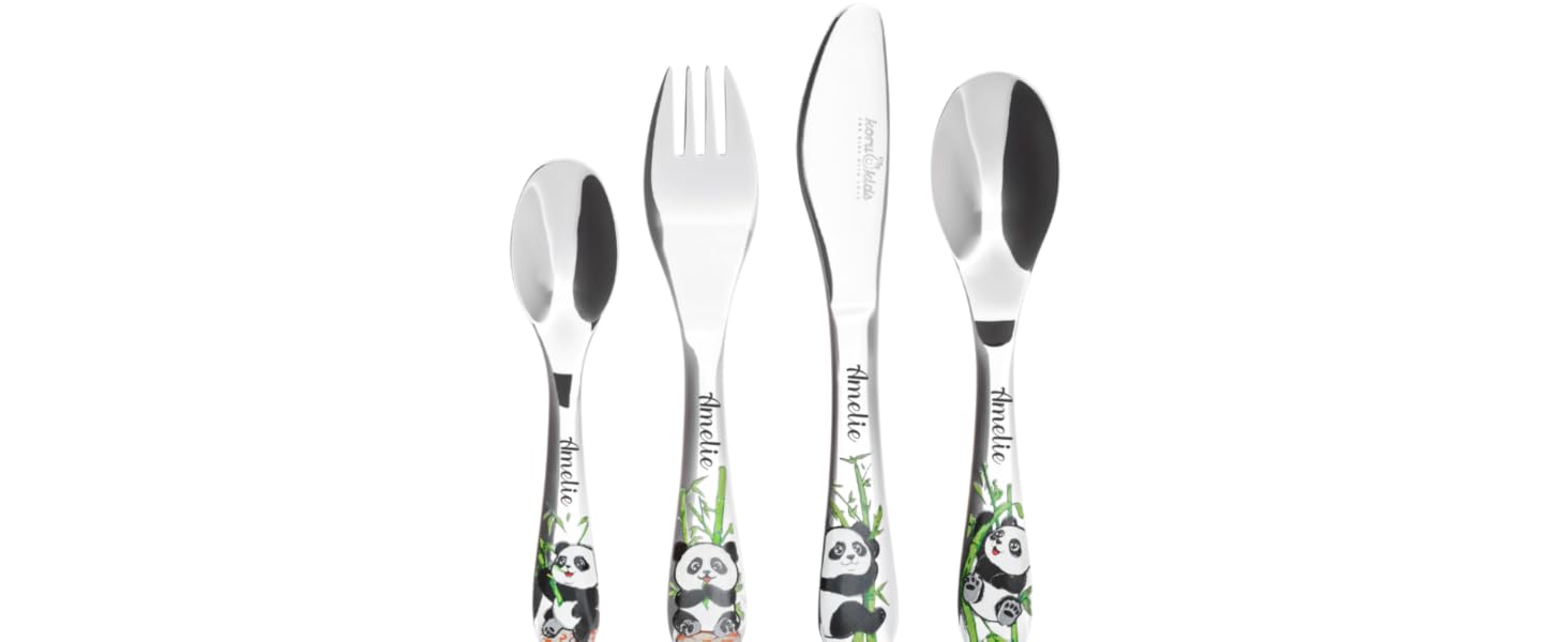 Набір дитячого столового прибору Koru Kids® Kinderbesteck (4 шт.) з нержавіючої сталі - для дітей від 3 років (Панда)