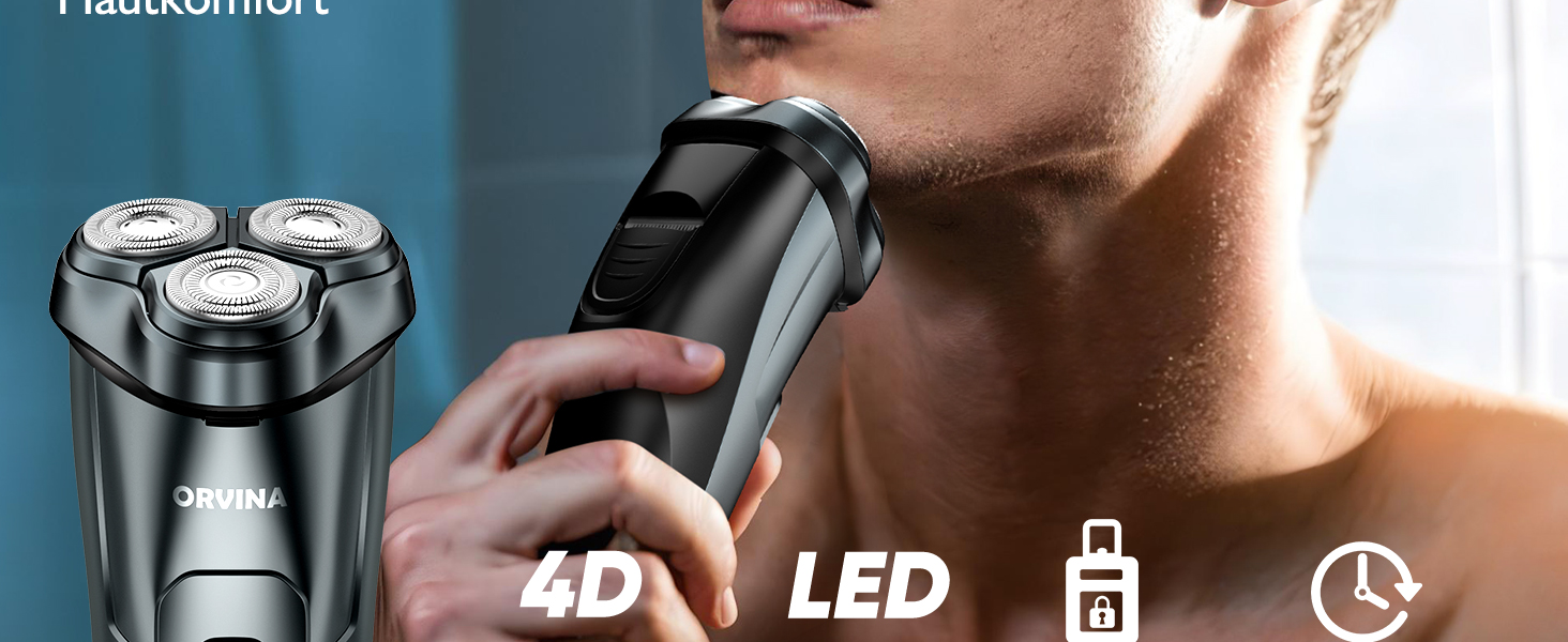 Електричний чоловічий бритва: бездротовий ротаційний бритва з LED-дисплеєм, IPX7, вологостійкий (сріблястий) H9