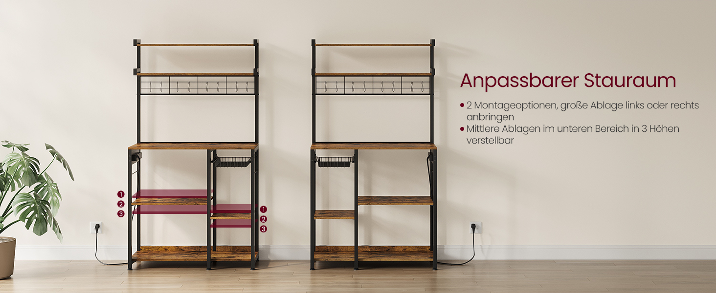 Полиця для кухні VASAGLE з розетками, 40x90x165.5 см, коричневий та чорний, KKS031K11