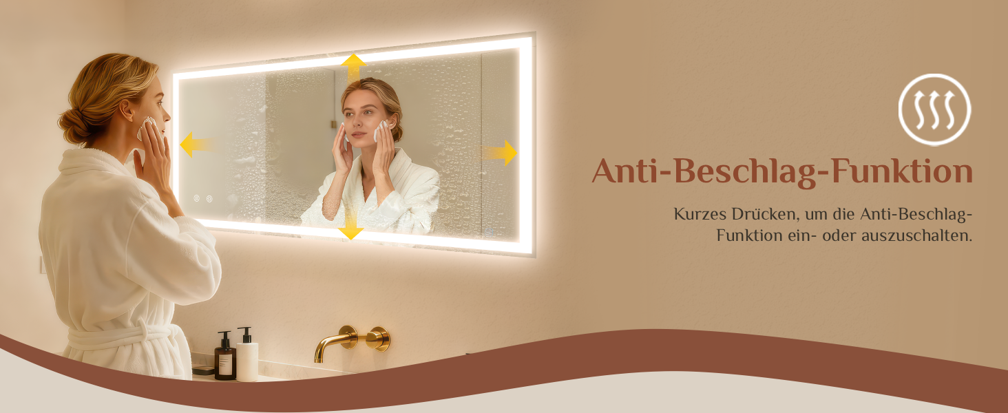 Дзеркало для ванної кімнати Clevich з підсвічуванням 70x50 см, LED, 3 кольори світла, регулювання яскравості, захист від вибуху, сенсорне керування, пам'ять, антизапар, для ванної кімнати