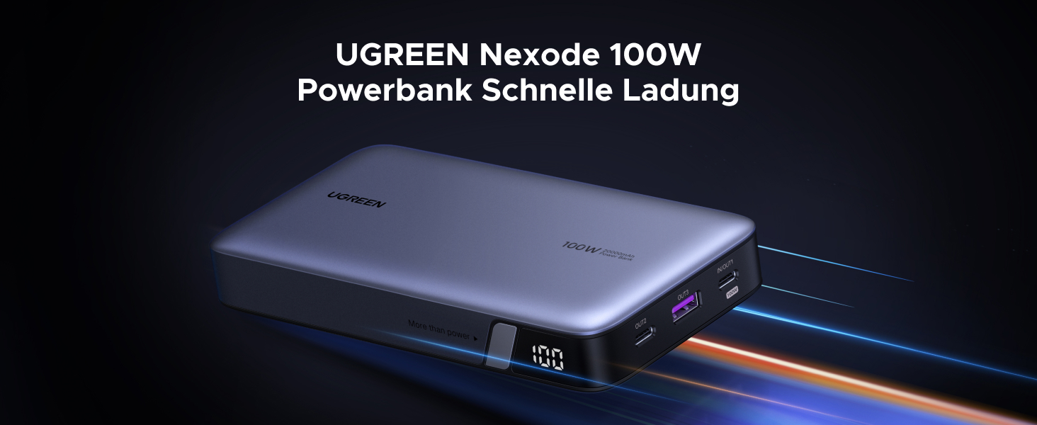 Power Bank UGREEN Nexode 100W, 20000mAh, 3 USB-C, цифровий дисплей, сумісний з MacBook, iPhone, Galaxy, Dell
