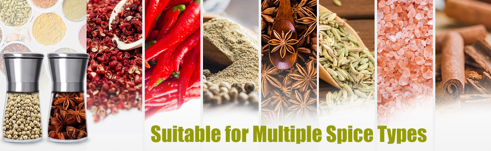 Набір ручних мельниць для солі та перцю 2 шт. з регульованим керамічним жорном, 180 мл