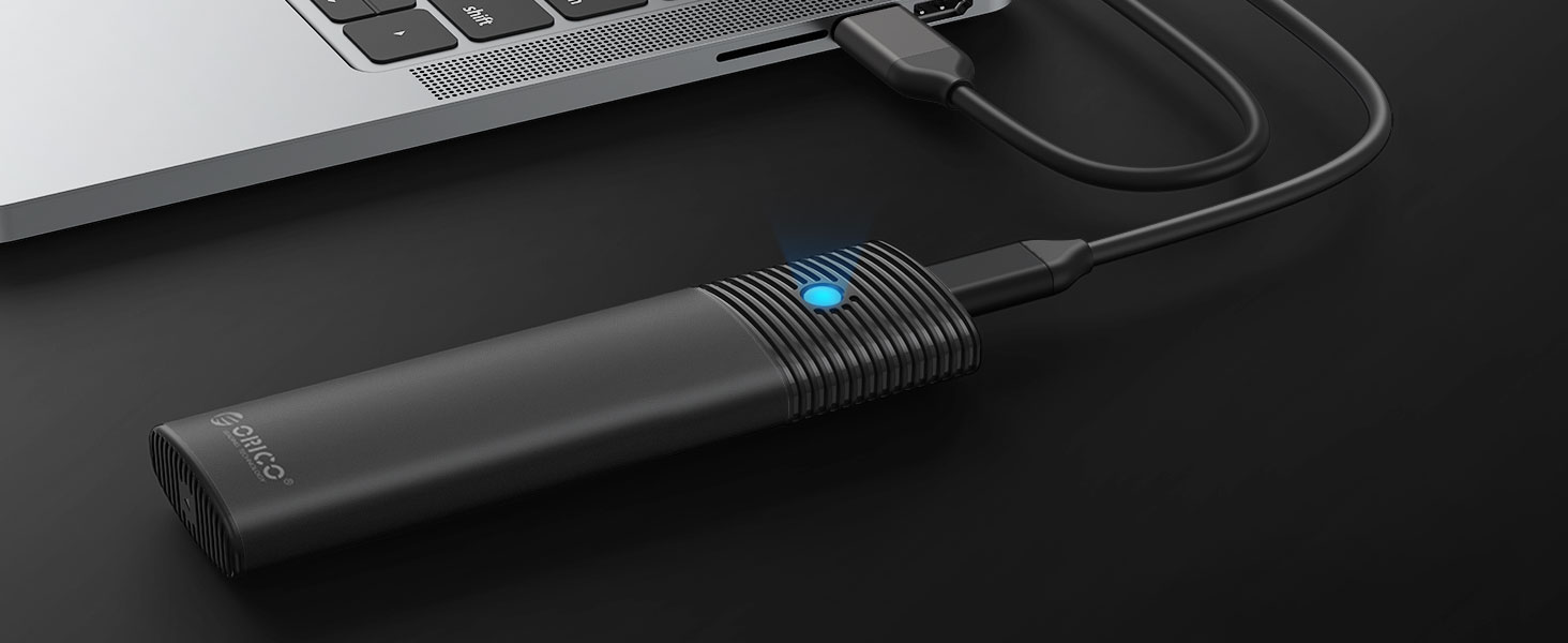 Зовнішній корпус-адаптер ORICO для M.2 NVMe та SATA SSD, USB 3.2 Gen 2 10Gbps, PCIe/NGFF B+M Key (2230/2242/2260/2280), алюмінієвий, без інструментів, PWDM2-BK, чорний
