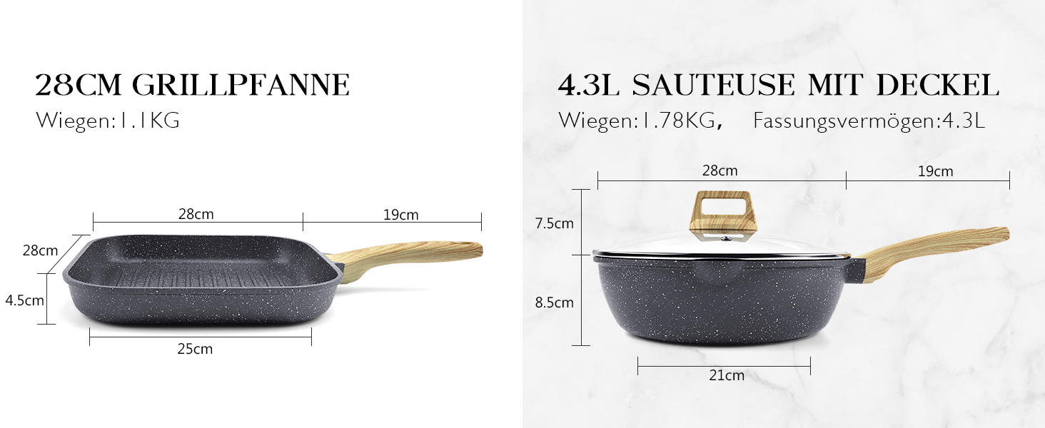 Набір посуду GiPP Keramik Antihaft: 22 частини (сірий) - посуд з керамічним покриттям, без PFAS, PFOA, PTFE, PFOS