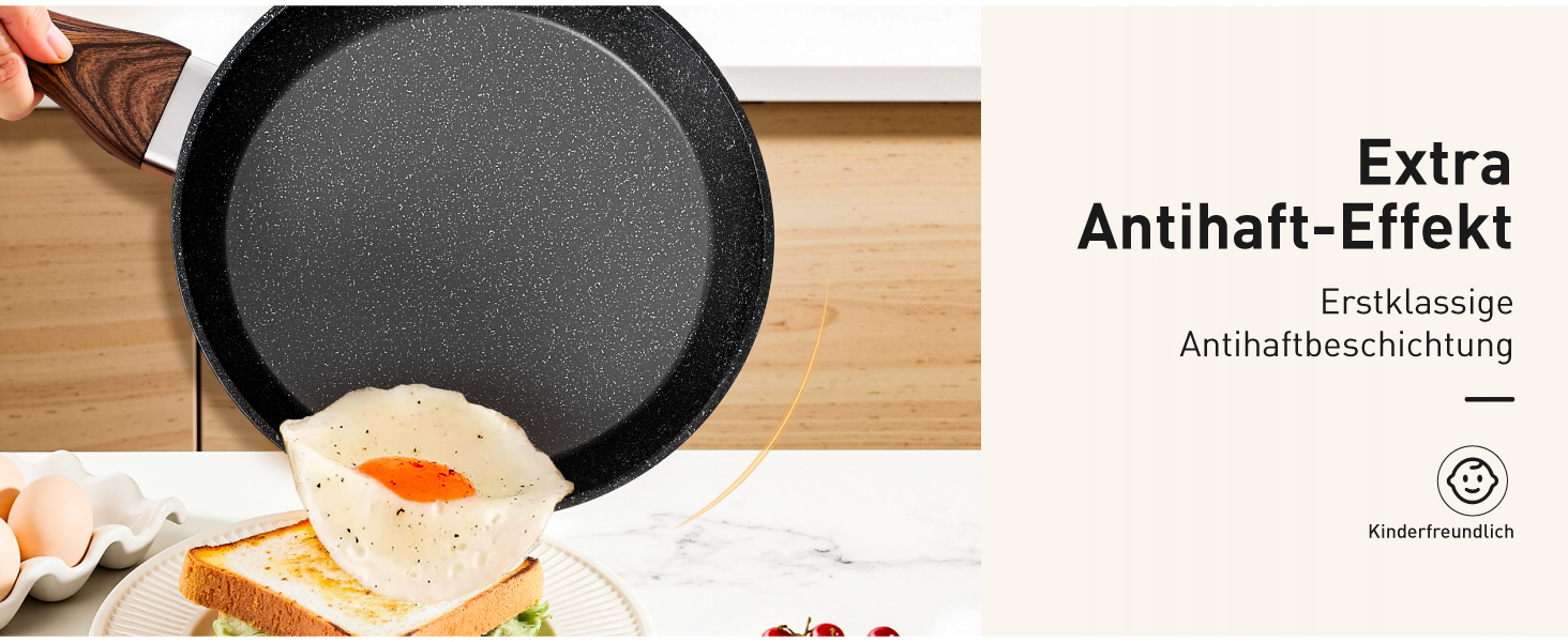 Набір кухонного посуду Kitchen Academy з антипригарним гранітним покриттям, 15 предметів: каструлі, сковороди з кришками, для індукційних плит, чорний колір