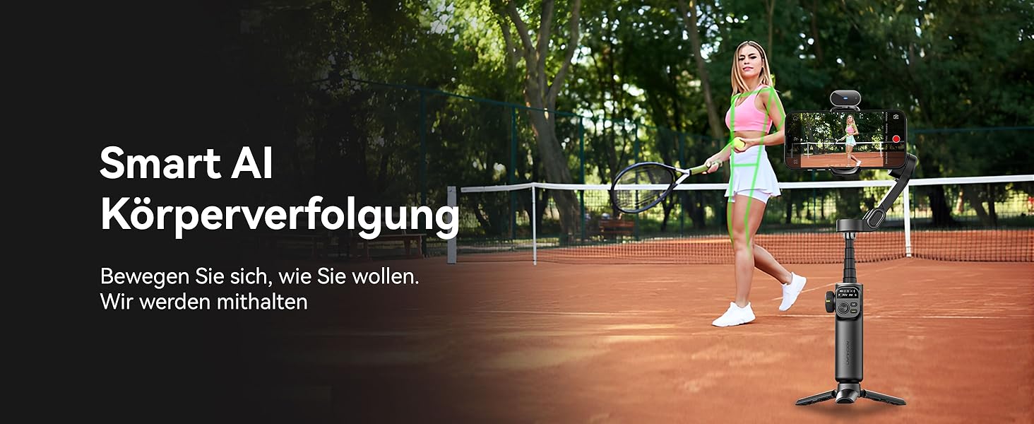 Стабілізатор Gimbal AOCHUAN для iPhone/Android з 7.8-дюймовою штангою та OLED-дисплеєм - 3-осьовий, чорний