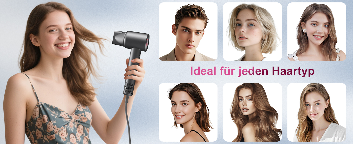 Фен для волосся з іонізацією 200 млн іонів, з насадкою-дифузором, безщітковий двигун 110 000 об/хв, 1600 Вт, 59 дБ, компактний фен для подорожей, 2 роки гарантії