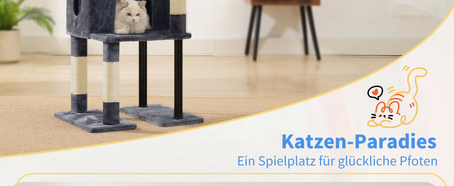 Котячий будиночок Heybly Kratzbaum HCT200SW (Сірий) - 125 см, з печерою, стійка, платформа, кошик