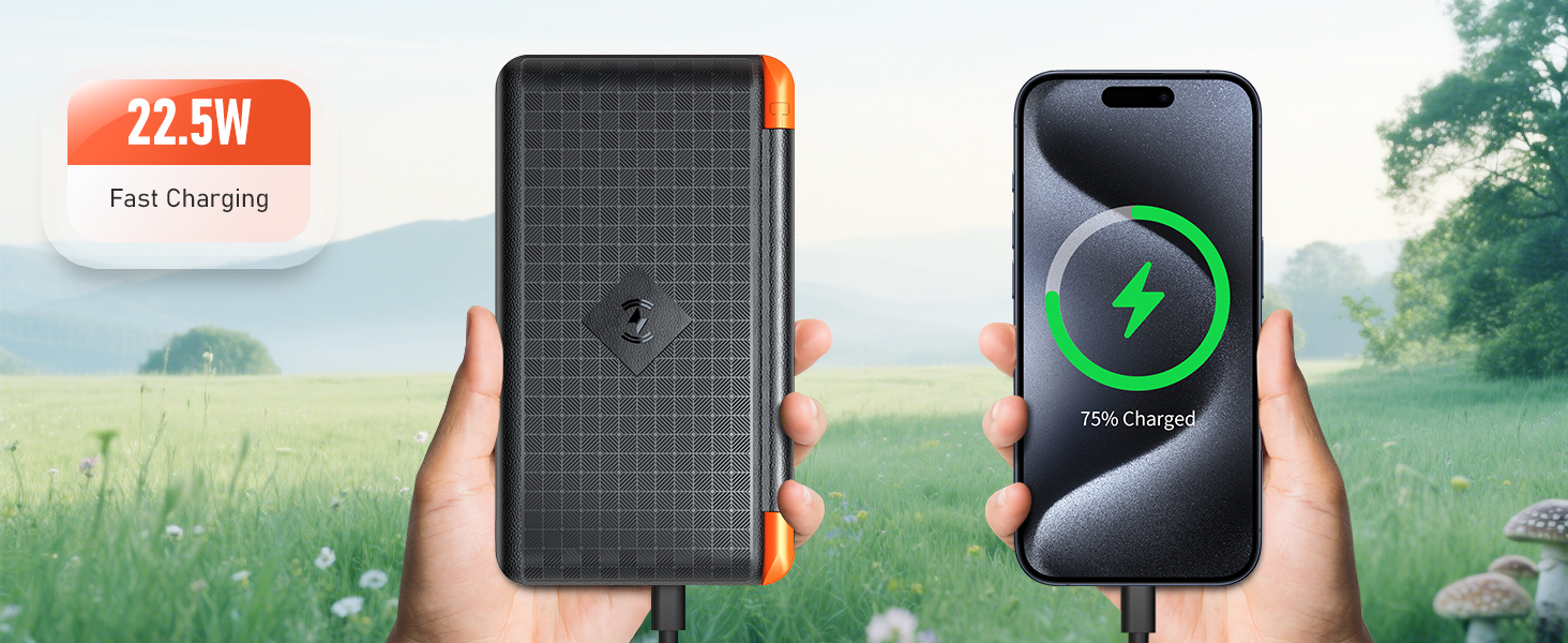 Портативний зарядний пристрій 63200mAh з сонячною панеллю: Power Bank з 3 сонячними панелями, 22.5W USB-C, швидка зарядка, SOS ліхтарик, цифровий дисплей, для кемпінгу, чорно-оранжевий