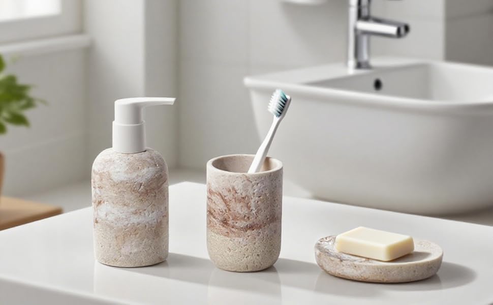 Набір для ванної кімнати 3 шт: дозатор для мила, мильниця та тримач для зубних щіток, білий, з високоякісного харчу, від виробника DREI