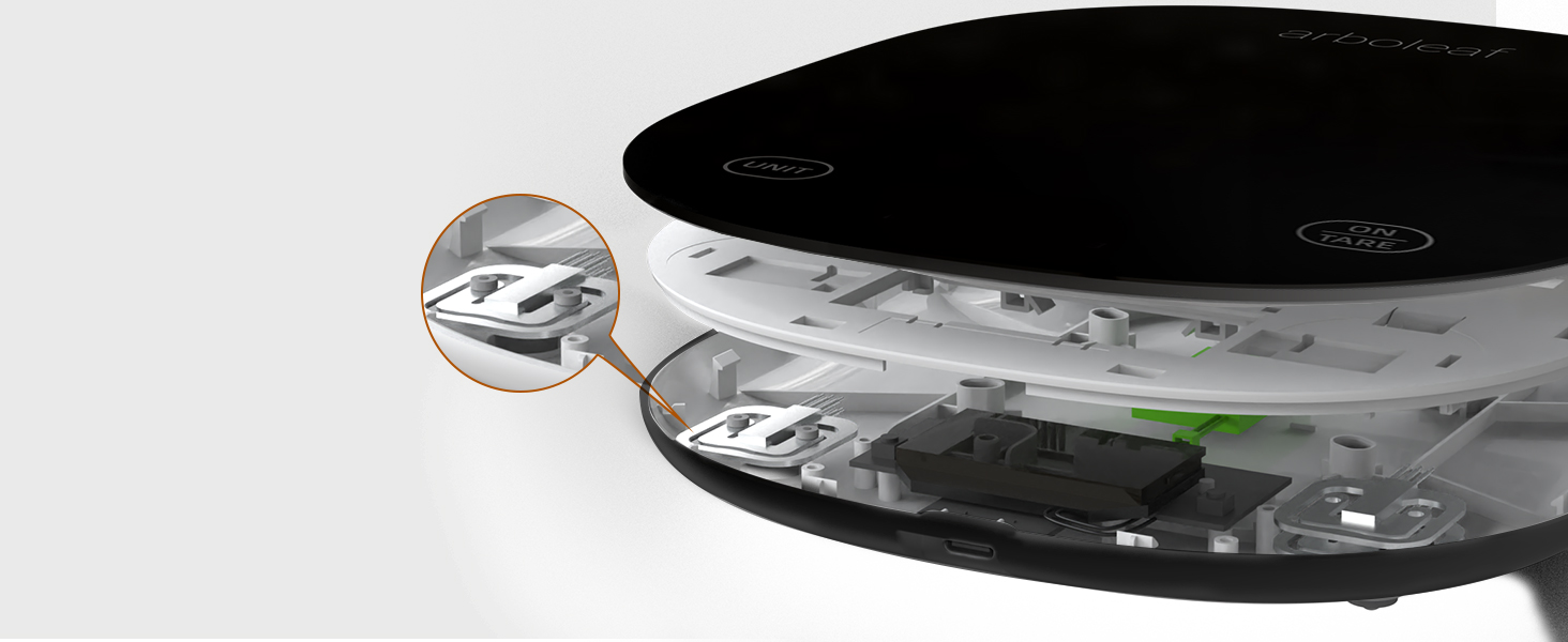 Кухонні ваги Arboleaf Digital з додатком, 10 кг/0.5 г, Bluetooth, підрахунок калорій, USB-зарядка, точність до грама, скло, функція тарування (білий/чорний)